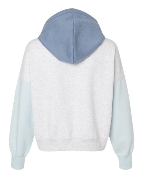 MV Sport W23716 Women's Sueded Fleece Colorblocked Crop Hooded Sweatshirt #color_Arctic Blue
