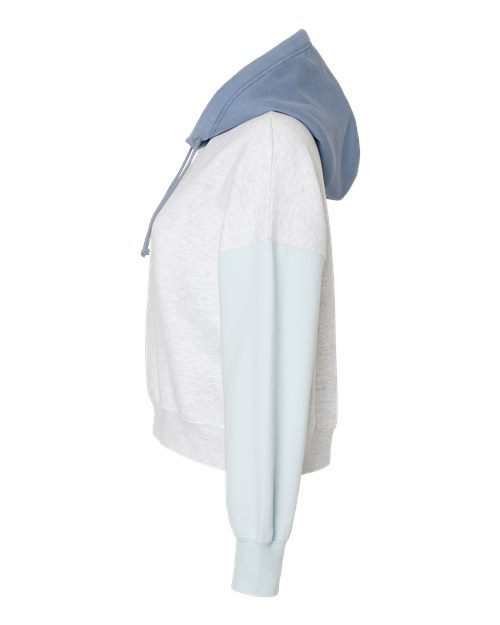 MV Sport W23716 Women's Sueded Fleece Colorblocked Crop Hooded Sweatshirt #color_Arctic Blue