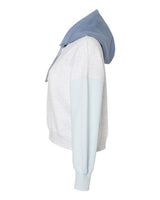 MV Sport W23716 Women's Sueded Fleece Colorblocked Crop Hooded Sweatshirt #color_Arctic Blue