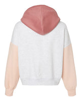 MV Sport W23716 Women's Sueded Fleece Colorblocked Crop Hooded Sweatshirt #color_Cameo Pink