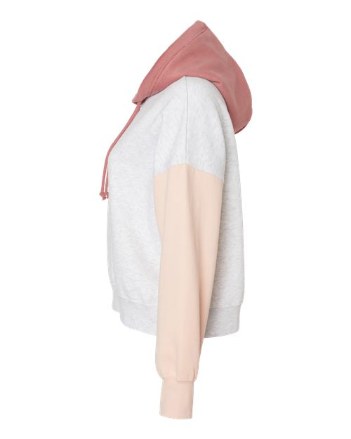 MV Sport W23716 Women's Sueded Fleece Colorblocked Crop Hooded Sweatshirt #color_Cameo Pink