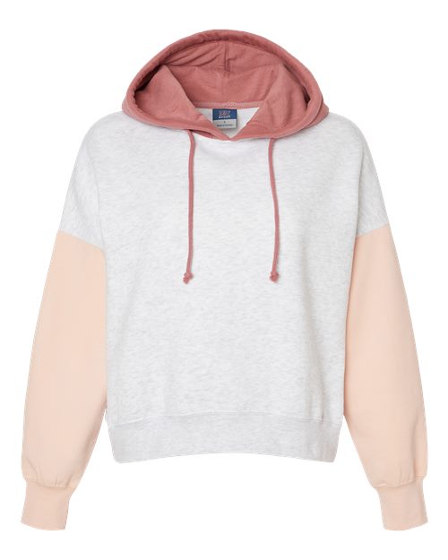 MV Sport W23716 Women's Sueded Fleece Colorblocked Crop Hooded Sweatshirt #color_Cameo Pink