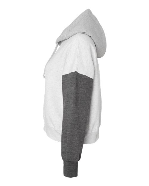 MV Sport W23716 Women's Sueded Fleece Colorblocked Crop Hooded Sweatshirt #color_Charcoal