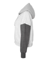MV Sport W23716 Women's Sueded Fleece Colorblocked Crop Hooded Sweatshirt #color_Charcoal