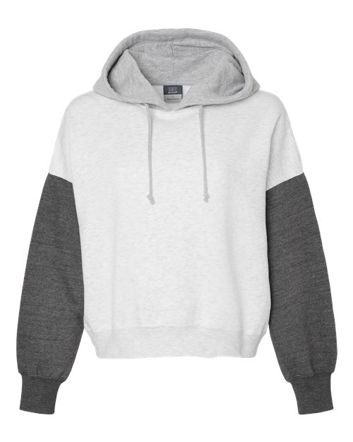 MV Sport W23716 Women's Sueded Fleece Colorblocked Crop Hooded Sweatshirt #color_Charcoal