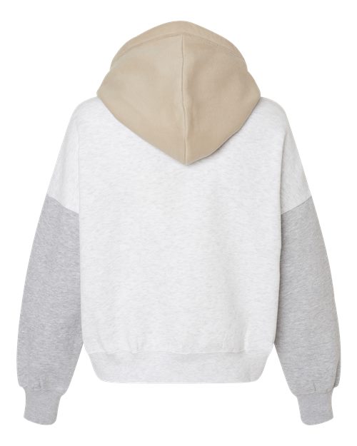 MV Sport W23716 Women's Sueded Fleece Colorblocked Crop Hooded Sweatshirt #color_Heather