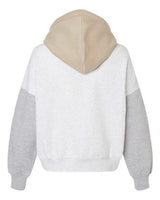 MV Sport W23716 Women's Sueded Fleece Colorblocked Crop Hooded Sweatshirt #color_Heather