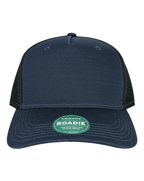 LEGACY ROADIE Five-Panel Trucker Cap #color_Navy Slub/ Black
