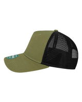 LEGACY ROADIE Five-Panel Trucker Cap #color_Olive Slub/ Black