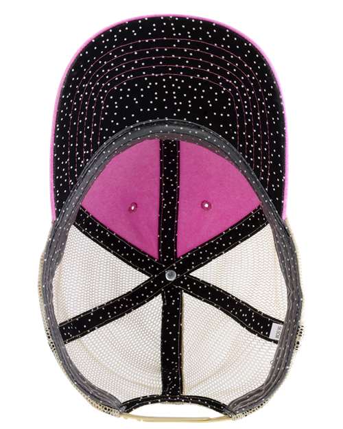 Infinity Her TESS Women's Washed Mesh-Back Cap #color_Rose/ Polka Dots