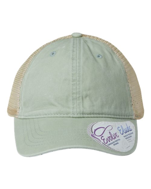 Infinity Her TESS Women's Washed Mesh-Back Cap #color_Sage/ Polka Dots