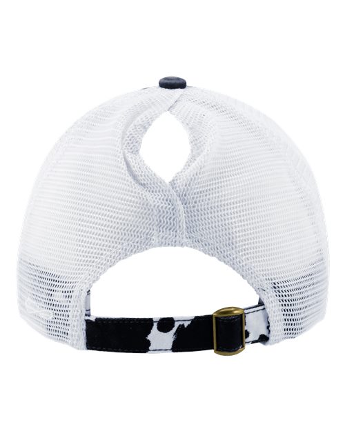 Infinity Her JANET Women's Printed Visor with Mesh Back Cap #color_Black/ Cow/ White