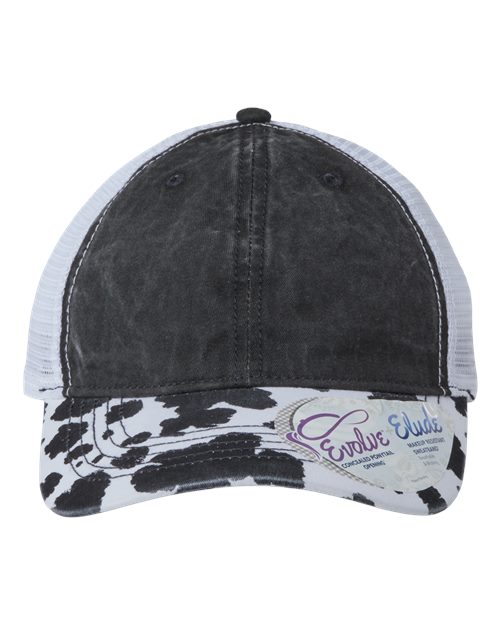 Infinity Her JANET Women's Printed Visor with Mesh Back Cap #color_Black/ Cow/ White