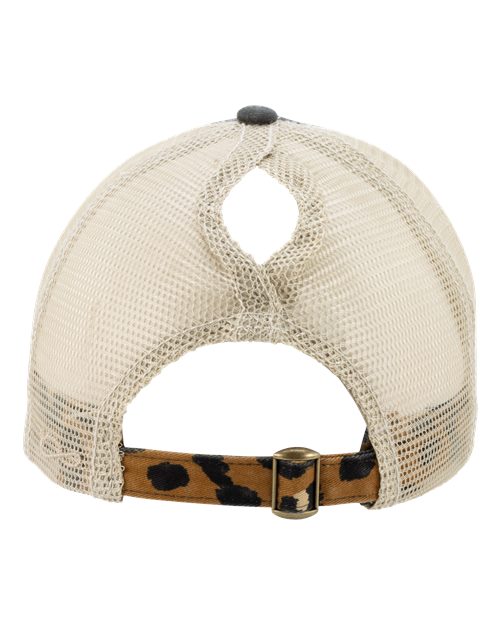 Infinity Her JANET Women's Printed Visor with Mesh Back Cap #color_Black/ Leopard/ Khaki
