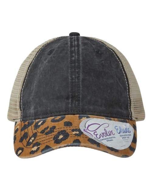 Infinity Her JANET Women's Printed Visor with Mesh Back Cap #color_Black/ Leopard/ Khaki
