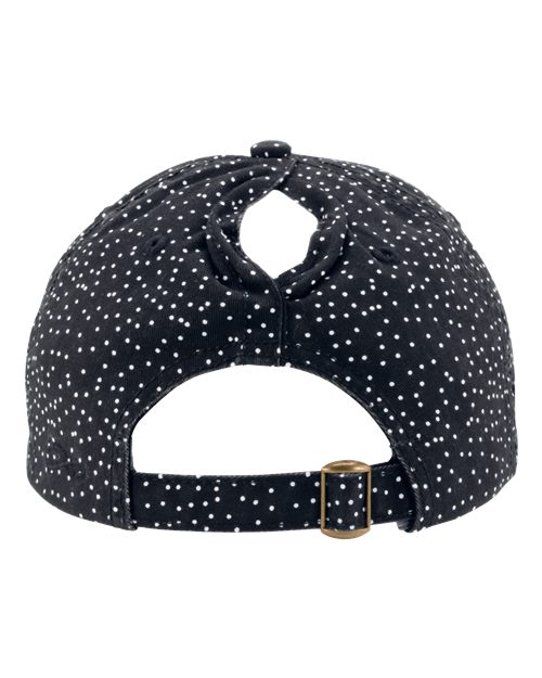 Infinity Her HATTIE Women's Garment-Washed Fashion Print Cap #color_Black/ White Polka Dots