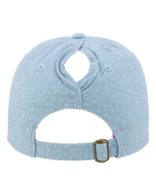 Infinity Her HATTIE Women's Garment-Washed Fashion Print Cap #color_Light Blue/ White Polka Dots