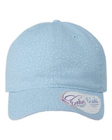 Infinity Her HATTIE Women's Garment-Washed Fashion Print Cap #color_Light Blue/ White Polka Dots