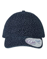 Infinity Her HATTIE Women's Garment-Washed Fashion Print Cap #color_Navy/ White Polka Dots