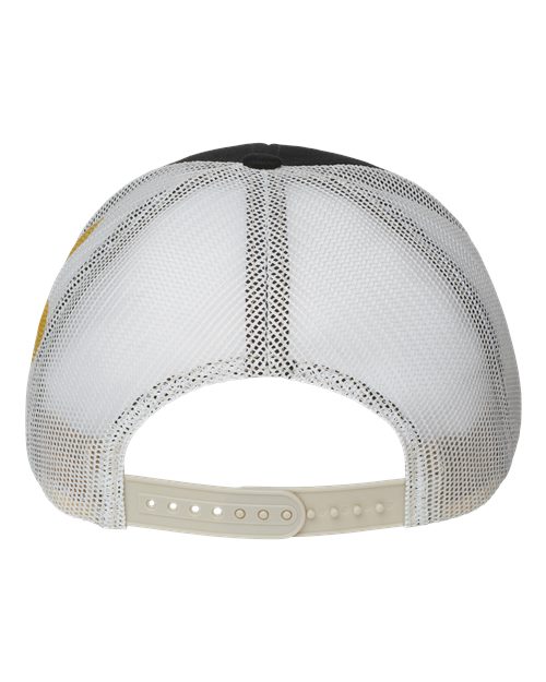 Kati S700M Printed Mesh Trucker Cap #color_Black/ Vegas Gold/ Fleur De Lis