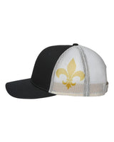 Kati S700M Printed Mesh Trucker Cap #color_Black/ Vegas Gold/ Fleur De Lis