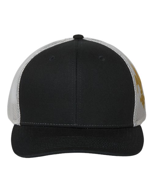 Kati S700M Printed Mesh Trucker Cap #color_Black/ Vegas Gold/ Fleur De Lis
