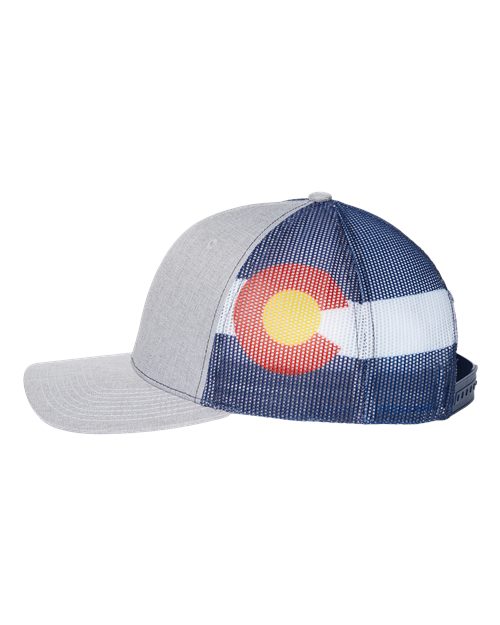 Kati S700M Printed Mesh Trucker Cap #color_Heather Grey/ Colorado Flag