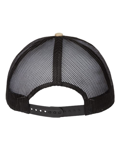 Atlantis Headwear ZION Sustainable Five-Panel Trucker Cap #color_Khaki/ Black