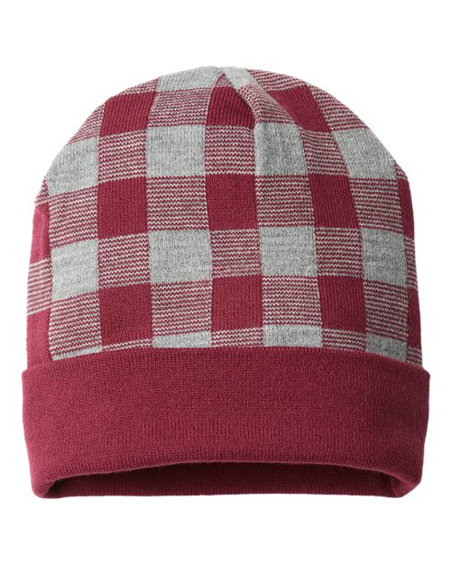 CAP AMERICA RKP12 USA-Made Plaid Beanie #color_Maroon/ Heather