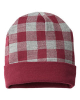 CAP AMERICA RKP12 USA-Made Plaid Beanie #color_Maroon/ Heather