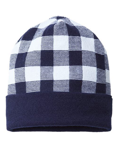 CAP AMERICA RKP12 USA-Made Plaid Beanie #color_Navy/ White
