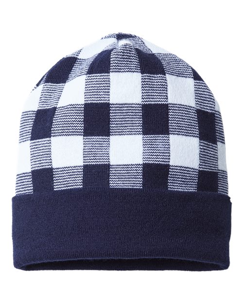 CAP AMERICA RKP12 USA-Made Plaid Beanie #color_Navy/ White