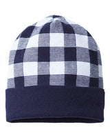CAP AMERICA RKP12 USA-Made Plaid Beanie #color_Navy/ White