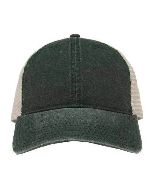 The Game GB460 Pigment-Dyed Trucker Cap #color_Bottle Green/ Stone