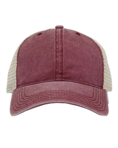 The Game GB460 Pigment-Dyed Trucker Cap #color_Dark Maroon/ Stone