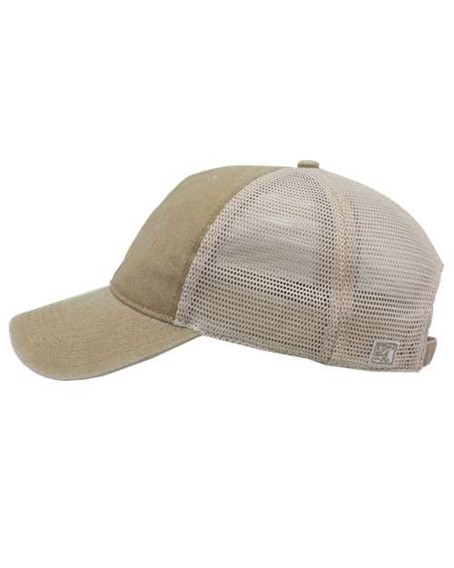 The Game GB460 Pigment-Dyed Trucker Cap #color_Khaki/ Stone