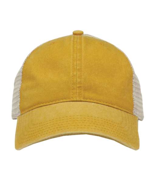 The Game GB460 Pigment-Dyed Trucker Cap #color_Mustard Yellow/ Stone