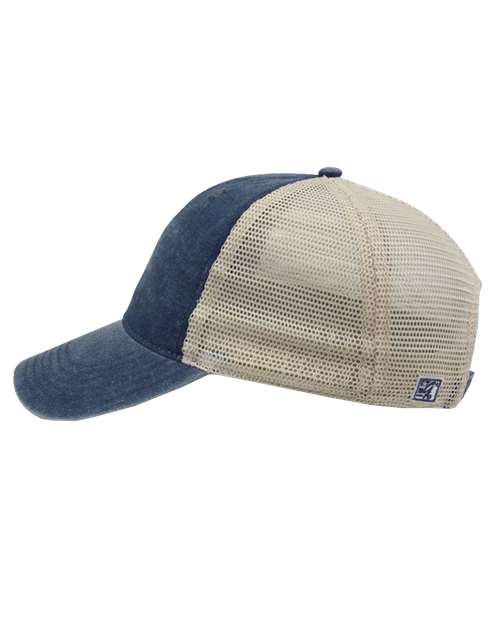 The Game GB460 Pigment-Dyed Trucker Cap #color_Navy/ Stone
