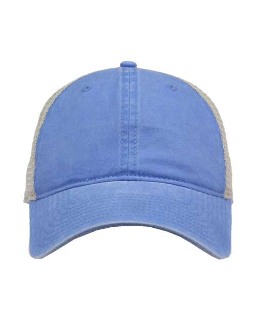 The Game GB460 Pigment-Dyed Trucker Cap #color_Sky Blue/ Stone