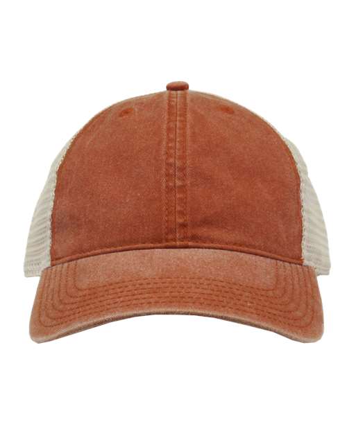 The Game GB460 Pigment-Dyed Trucker Cap #color_Texas Orange/ Stone