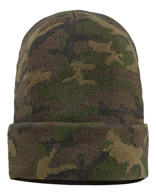 "Sportsman SP12 12" Solid Cuffed Beanie #color_Green Camo"