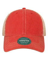 LEGACY OFAY Youth Old Favorite Trucker Cap #color_Scarlet Red/ Khaki