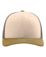 Richardson 112 Snapback Trucker Cap #color_Mink Beige/ Charcoal/ Amber Gold