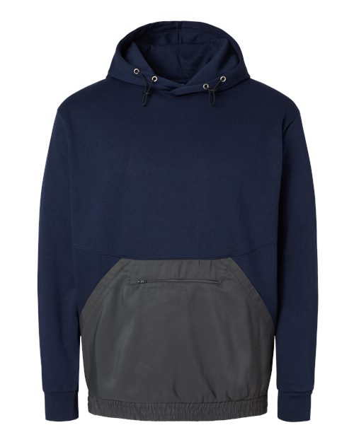 MV Sport 23112 Mixed Media Hooded Sweatshirt #color_Navy/ Charcoal