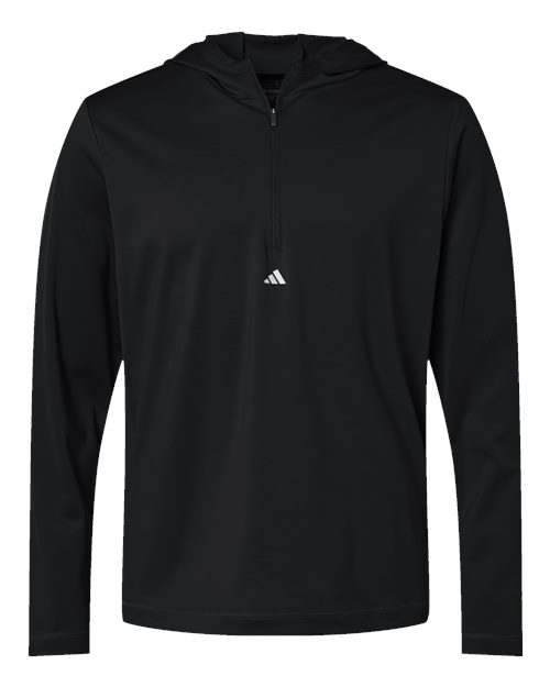 Adidas A596 Lightweight Performance Quarter-Zip Hooded Pullover #color_Black