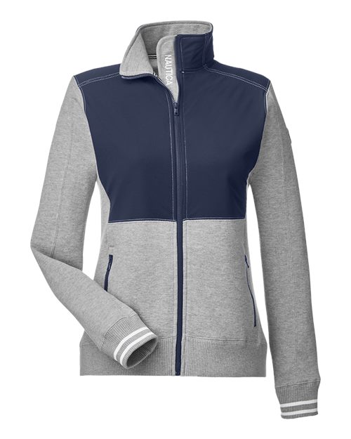 Nautica N17387 Ladies' Navigator Full-Zip Jacket #color_OXFORD/ NAT NVY