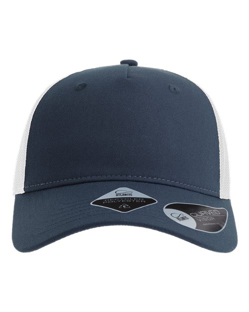 Atlantis Headwear ZION Sustainable Five-Panel Trucker Cap #color_Navy/ White
