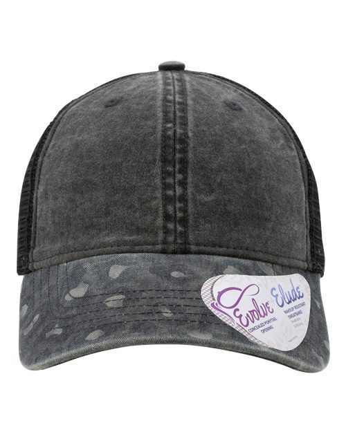 Infinity Her JANET Women's Printed Visor with Mesh Back Cap #color_Black/ Black Leopard/ Black