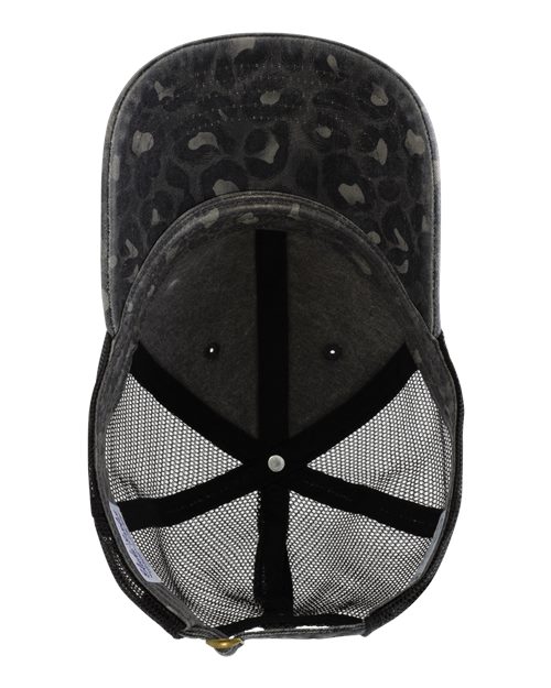 Infinity Her JANET Women's Printed Visor with Mesh Back Cap #color_Black/ Black Leopard/ Black