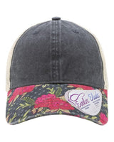 Infinity Her JANET Women's Printed Visor with Mesh Back Cap #color_Black/ Floral/ Khaki